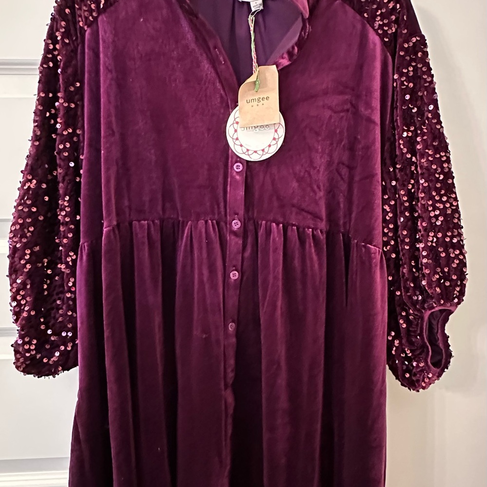 Umgee Purple Velvet Tunic with Sequin Detail